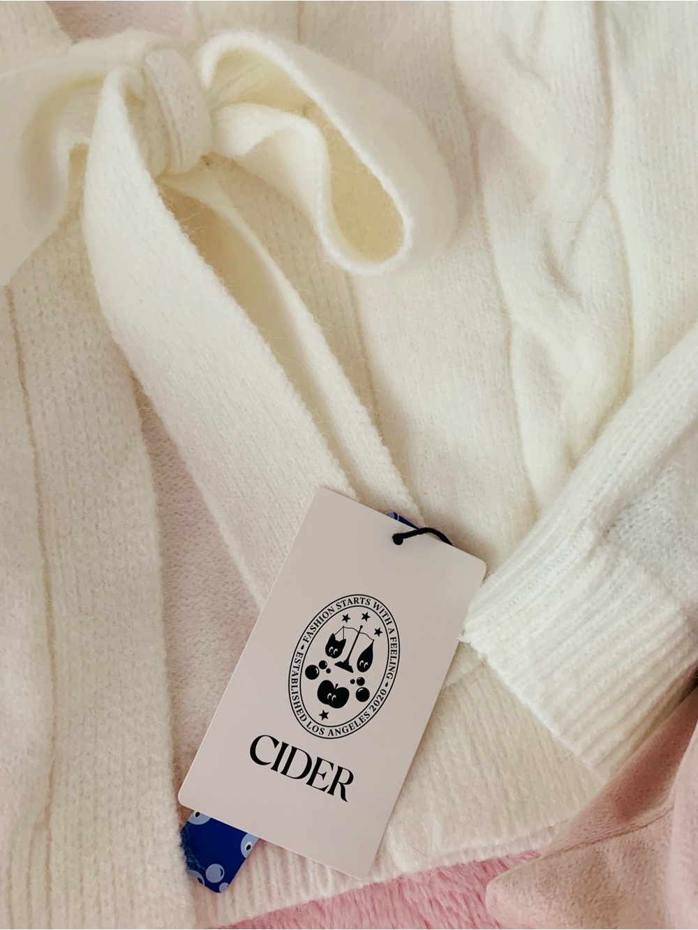 Cider Cable Knit  Bow Tie Front Cardigan Bunny Soft White XL Cozy Romantic - Picture 5 of 15